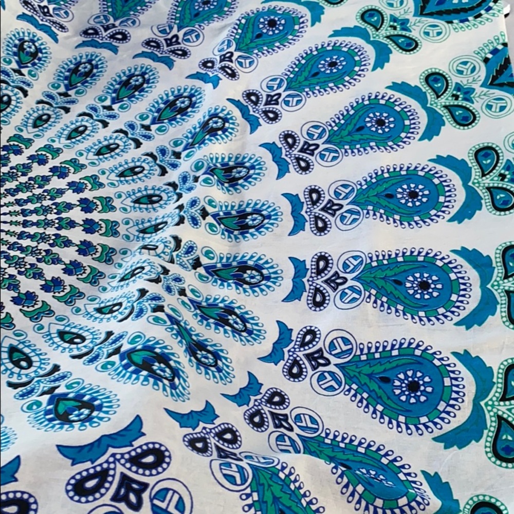 Blue tapestry.